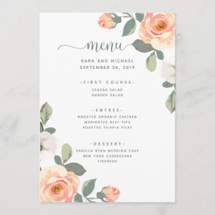 Menu Bonito Peach Floral Casamento