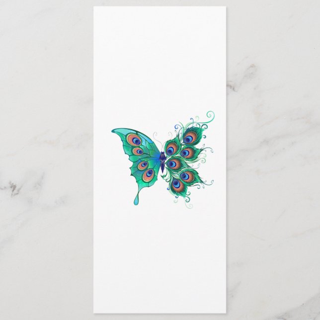 Menu Borboleta com Penas de Pavão Verde (Frente)