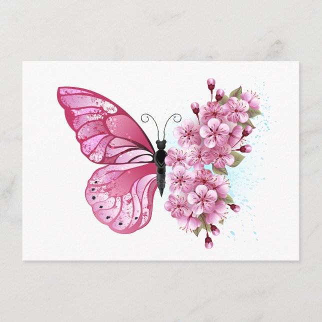 Menu Borboleta Flor com Sakura Rosa (Frente)