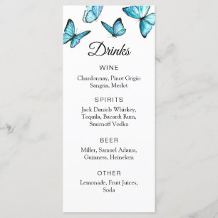 Menu Borboletas azuis. Simples Bar de casamento