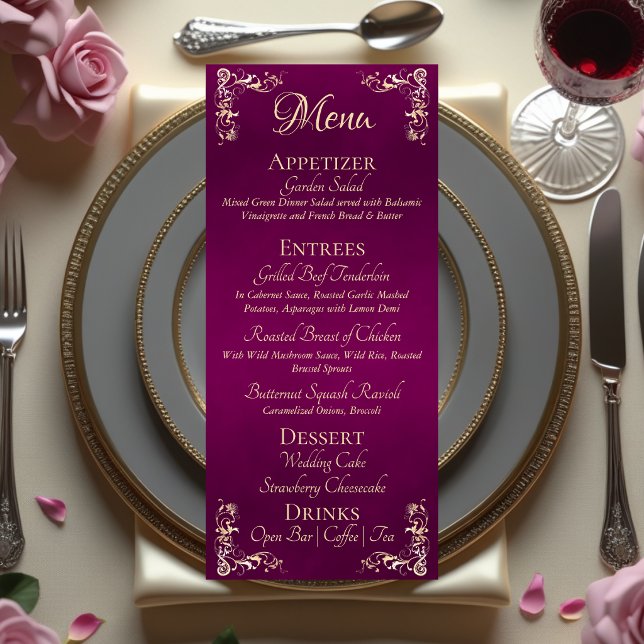 Menu Borda Ornamentada & Monograma de Coração - Ameixa (Criador carregado)