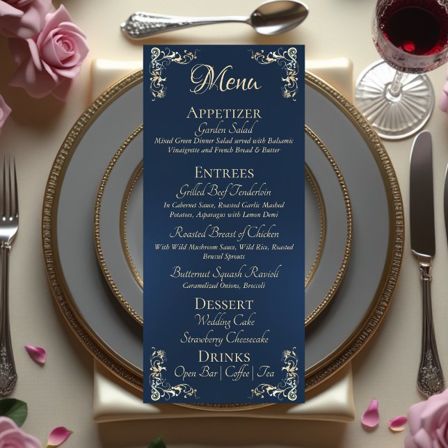 Menu Borda Ornamentada & Monograma de Coração - Azul (Criador carregado)