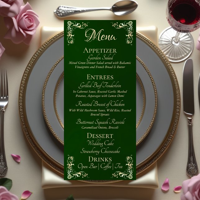 Menu Borda Ornamentada & Monograma de Coração - Esmeral (Criador carregado)
