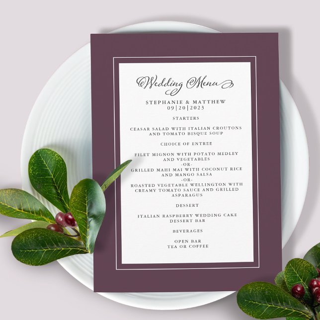 Menu Bordas Modernas Chic de Casamento Roxo Luxo (Criador carregado)