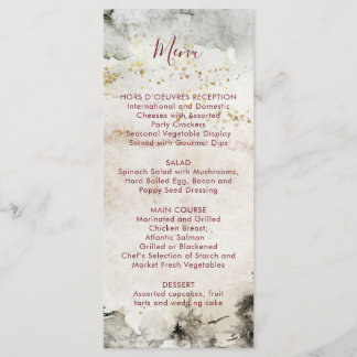 Menu Bordô Texto Cinza Dourado Aquarela Montanha Alpina