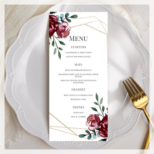 Menu Borgonha | Casamento Floral Vermelho Marsala (Criador carregado)