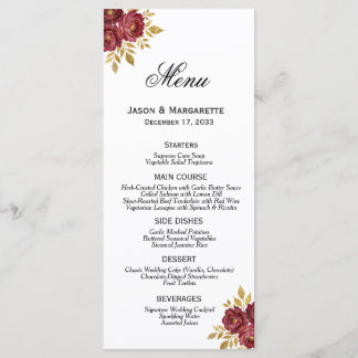 Menu Borgonha Dourado Florais Elegantes Moderno Simples
