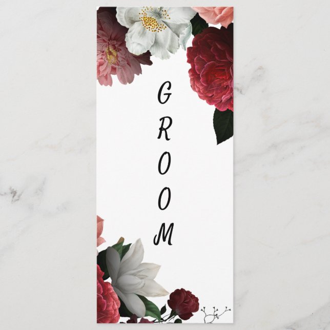 Menu Borgonha Elegante e Flores Rosa Reservadas (Frente)