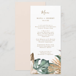 Menu Botânica Tropical Floral Dourado Rosa Casamento 