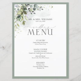 Menu Botânica Verde Floral Vidro-Cama Casamento