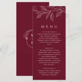 Menu Botanical Elegant Burgundy Wedding Dinner