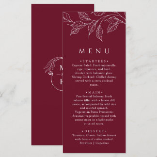 Menu Botanical Elegant Burgundy Wedding Dinner