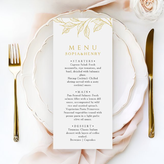 Menu Botanical Faux Gold Elegant Wedding (Criador carregado)