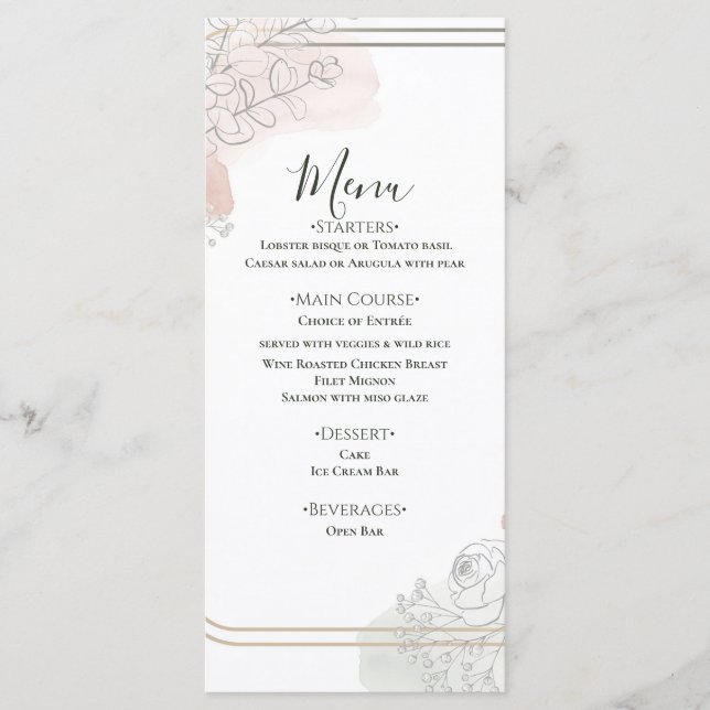Menu Botanical Outline Sage & Blush Floral Wedding  (Frente)