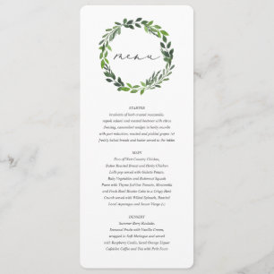 Menu botânico do casamento da aguarela frondosa