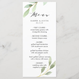 Menu botânico do casamento da folha verde