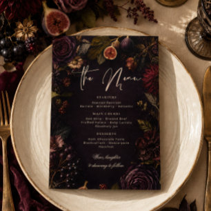 Menu Botânico Floral Burgundy Escuro Temperamental