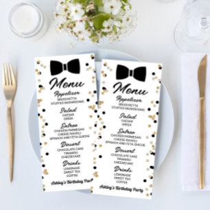 Menu Bowtie Black and Gold Glitter Baby Shower Food