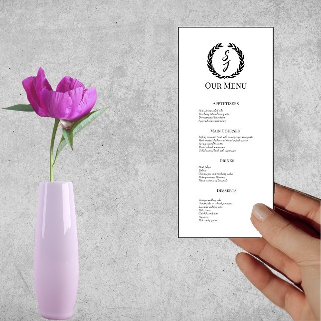 Menu Branca Elegante com Casamento de Terra Monograma P (Criador carregado)