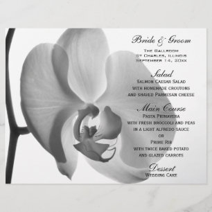 Menu branco do casamento da flor da orquídea