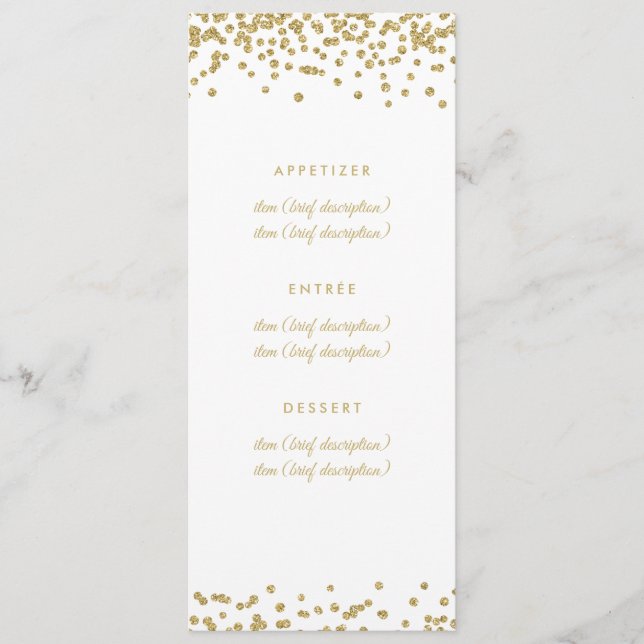 Menu Branco Dourado dos confetes do brilho do falso do (Frente)