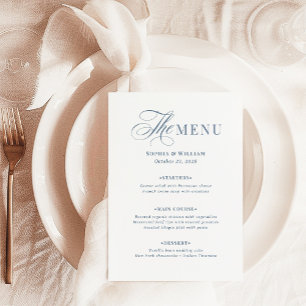 Menu Branco Elegante e Azul Empoeirado Luxo Clássico