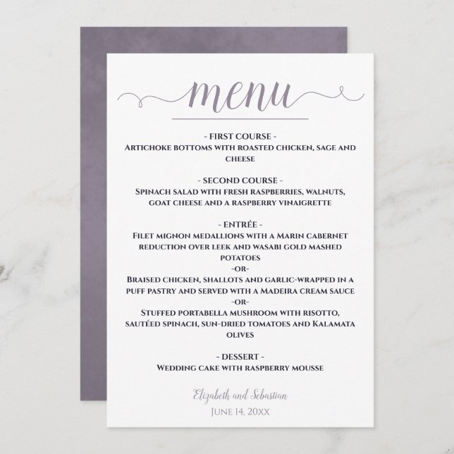 Menu Branco Elegante Simples com Casamento Marinho e La (Frente/Verso)