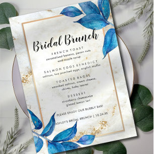 Menu Bridal Floral de Folhas Azuis