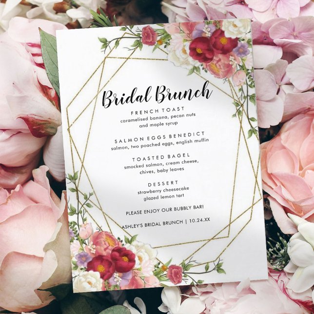 Menu Bridal Moderna Blush Burgundy (Criador carregado)