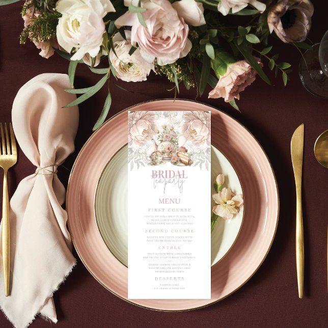 Menu Bridal Tea Party Elegante Pastel (Criador carregado)