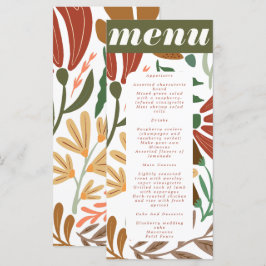 Menu Bright Boho Terracotta Abstrato Floral Weding