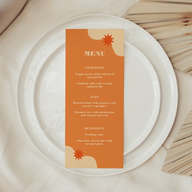 Menu Bright Orange Retro Summer Wedding (Criador carregado)