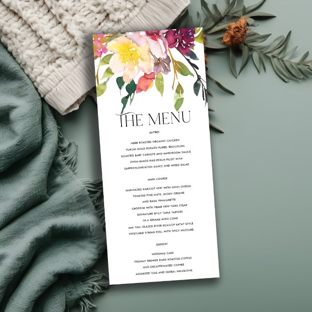 MENU BRIGHT YELLOW BLUSH BURGUNDY FLORAL WEDDING (Criador carregado)