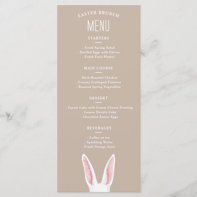 Menu Brunch de Páscoa Bege com Orelhas de Coelho Branco (Frente)