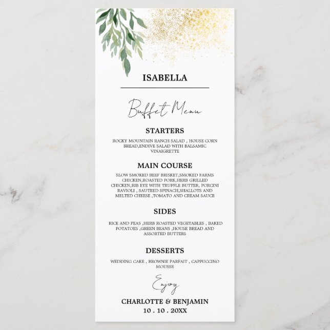 Menu Buffet de Casamento Nome do Convidado Único  (Frente)