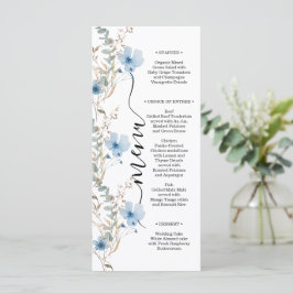 Menu buquê de flores aquarela azul empoeirado rústico