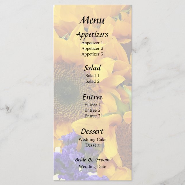 Menu Buquê de Girassóis e Estática Roxa (Frente)
