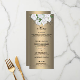 Menu Buquê de Rosa Branca Floral no Casamento de Bronze