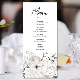 Menu Buquê Floral Branco e Preto Moderno