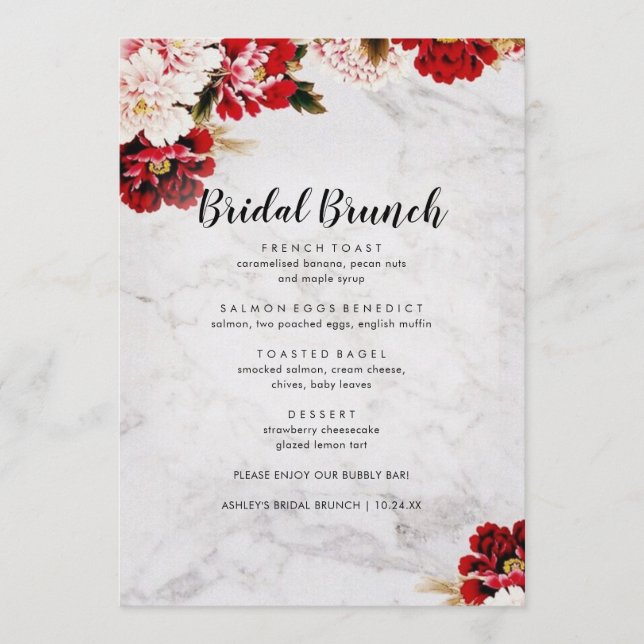 Menu Burgundy Blush Elegante Bridal Brunch (Frente)