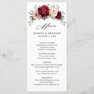 Menu Burgundy Champagne Ivory Mauve Rosa Floral Casamen