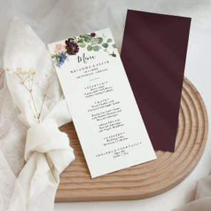 Menu Burgundy Floral and Greenery Dinner