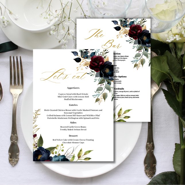 Menu Burgundy Floral Blooms & Greenery (Criador carregado)