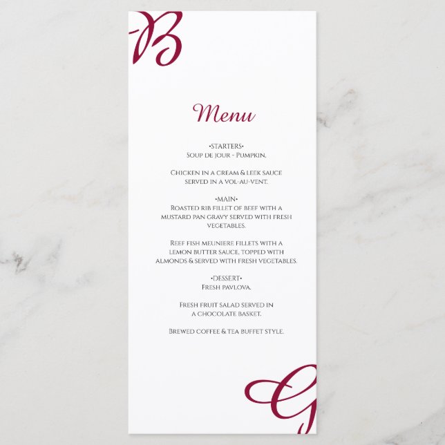 Menu Burgundy Maroon inicia Casamento outono de outono (Frente)