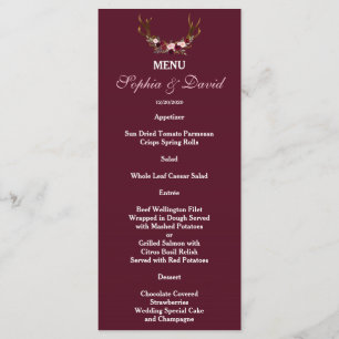 Menu Burgundy Marsala Floral Antlers