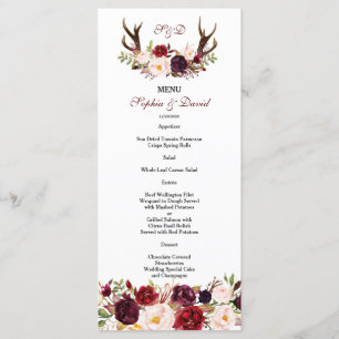 Menu Burgundy Marsala Floral Antlers Monograma