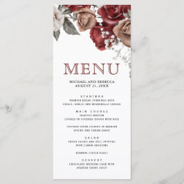 Menu Burgundy Red Roses Floral Wedding