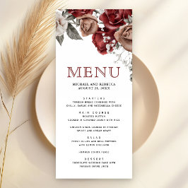 Menu Burgundy Red Roses Floral Wedding