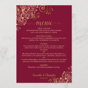 Menu Cachorros Dourados Elegantes no Casamento Burgundy