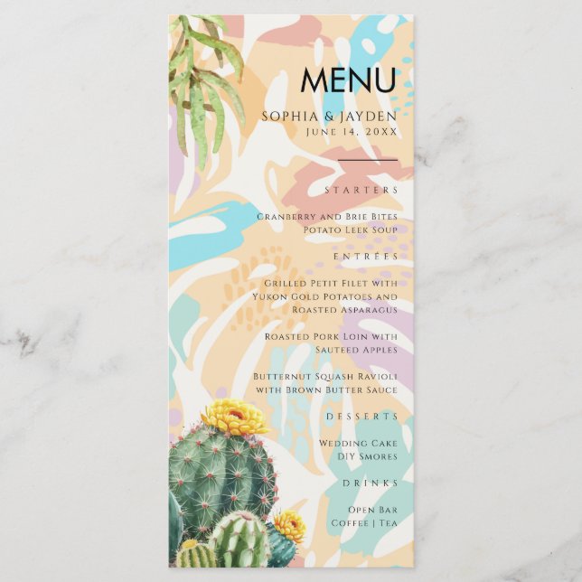 Menu Cactus Tropical Palm Tree Desert Boho Casamen (Frente)